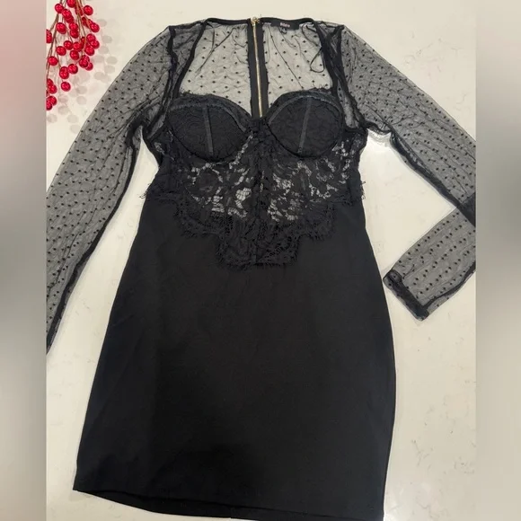 Chic Black Lace Long Sleeve Dress - Picture 2 of 10
